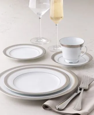 Noritake Crestwood Platinum Dinnerware Schott Zwiesel Pure Glassware Mikasa Regent Bead Flatware