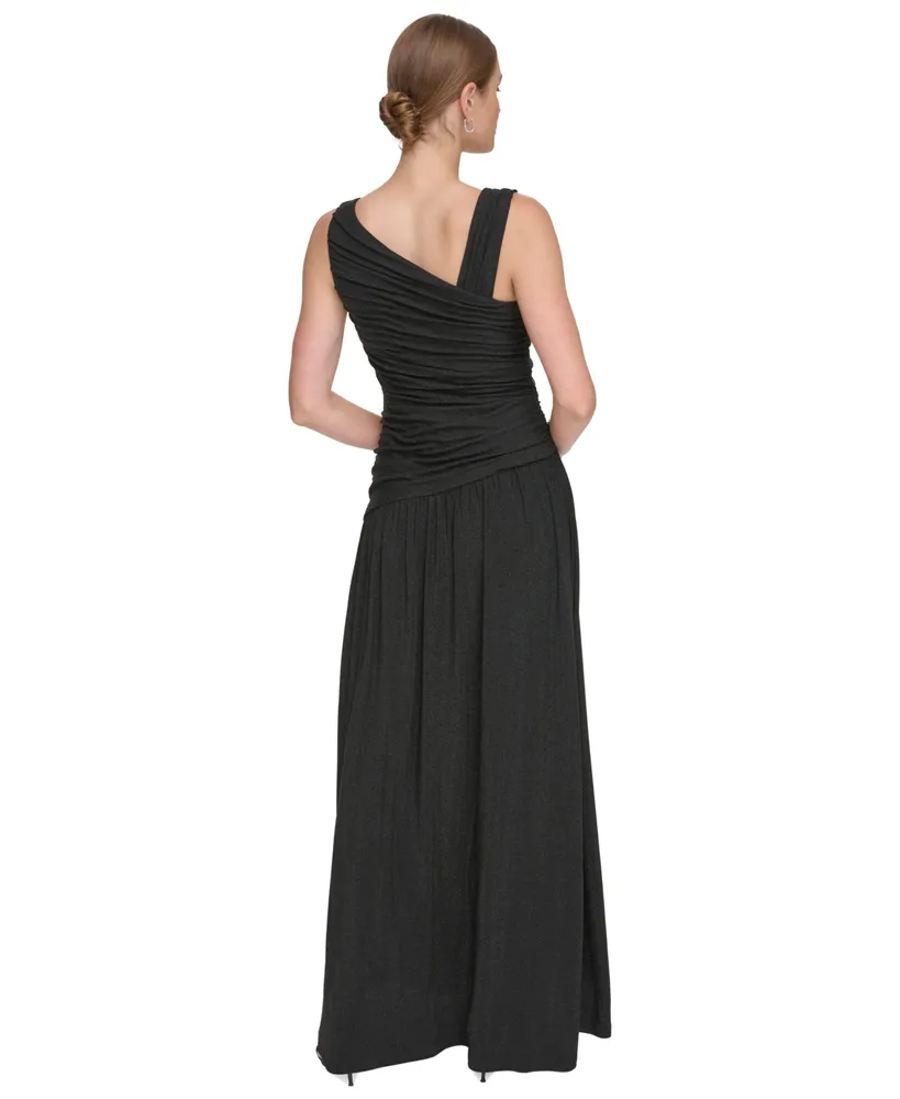 Dkny Women's Metallic-Knit Asymmetric-Neck Gown