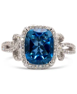 London Blue Topaz (3-1/2 ct. t.w.) & Diamond (3/8 ct. t.w.) Swirl Ring in 10k White Gold