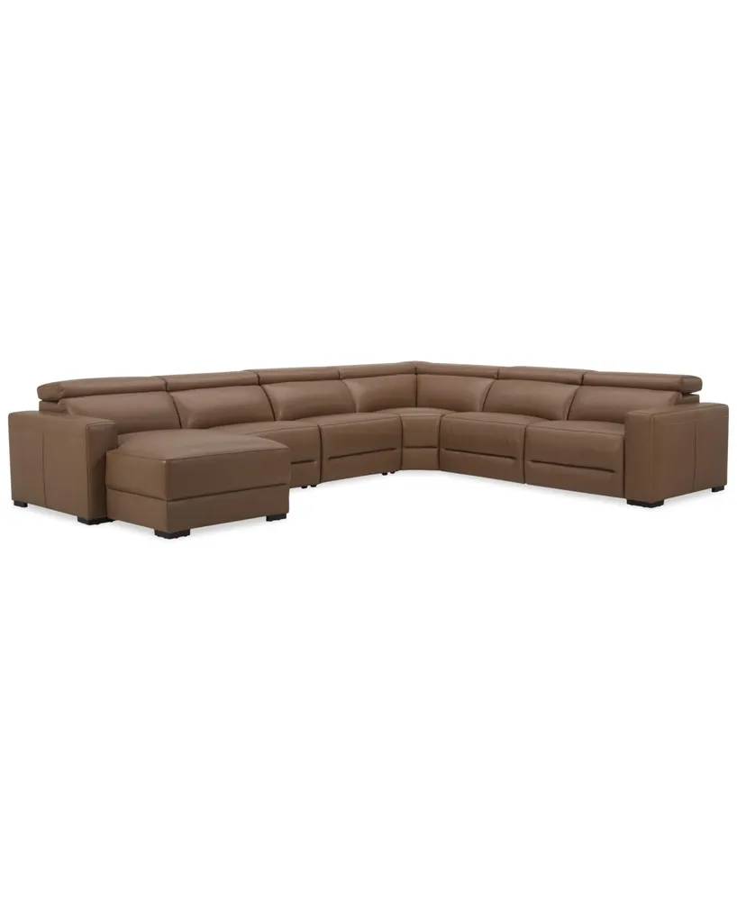 Nevio 157" 6-Pc. Leather Sectional with 3 Power Recliners, Headrests and Chaise, Created For Macy's