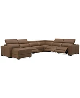 Nevio 157" 6-Pc. Leather Sectional with 3 Power Recliners, Headrests and Chaise, Created For Macy's