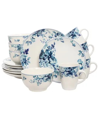 Elama Traditional Blue Rose 16 Piece Dinnerware Set