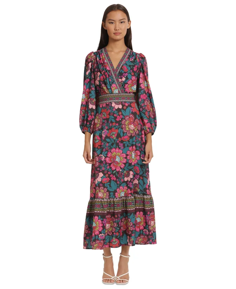 Donna Morgan Women's Printed Surplice-Neck Maxi Dress