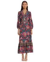 Donna Morgan Women's Printed Surplice-Neck Maxi Dress