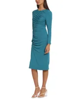 Donna Morgan Women's Round-Neck Curved-Ruched Dress