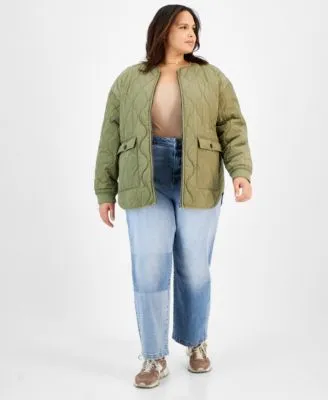 Now This Plus Size Reversible Quilted Jacket Second Skin Top Washed Patch Jeans