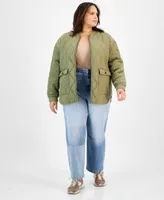 Now This Plus Size Reversible Quilted Jacket Second Skin Top Washed Patch Jeans