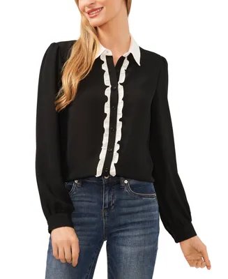 CeCe Women's Collared Ruffled Button-Front Blouse