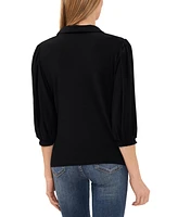 CeCe Women's Collared V-Neck Puff Shoulder 3/4-Sleeve Top