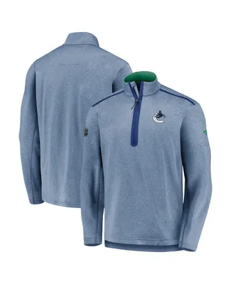 Men's Fanatics Heathered Blue Vancouver Canucks Authentic Pro Travel and Training Quarter-Zip Jacket