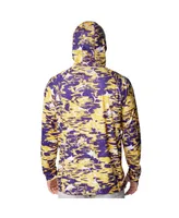 Men's Columbia Purple Lsu Tigers Pfg Terminal Tackle Omni-Shade Rippled Long Sleeve Hooded T-shirt