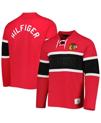 Men's Tommy Hilfiger Red Chicago Blackhawks Walter Lace-Up Long Sleeve Top
