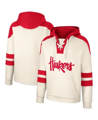 Men's Colosseum Cream Distressed Nebraska Huskers Lace-Up 4.0 Vintage-Like Pullover Hoodie