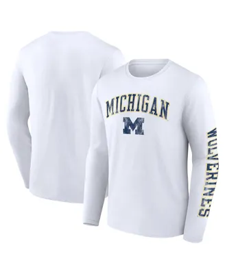 Men's Fanatics White Michigan Wolverines Distressed Arch Over Logo Long Sleeve T-shirt