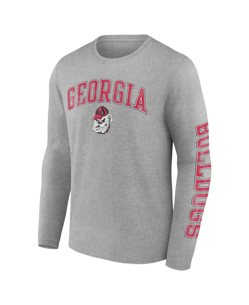 Men's Fanatics Heather Gray Georgia Bulldogs Distressed Arch Over Logo Long Sleeve T-shirt