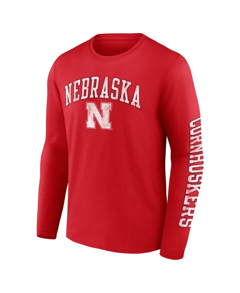 Men's Fanatics Scarlet Nebraska Huskers Distressed Arch Over Logo Long Sleeve T-shirt