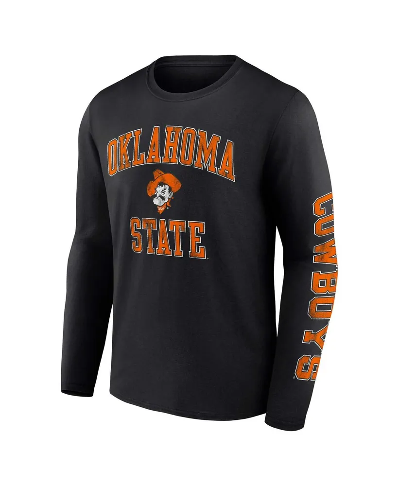 Men's Fanatics Black Oklahoma State Cowboys Distressed Arch Over Logo Long Sleeve T-shirt