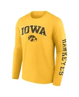 Men's Fanatics Gold Iowa Hawkeyes Distressed Arch Over Logo Long Sleeve T-shirt