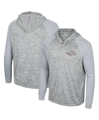 Men's Colosseum Gray Arkansas Razorbacks Cybernetic Raglan Quarter-Zip Hooded Top