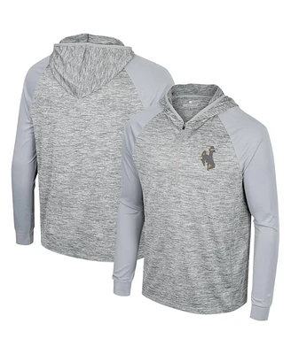 Men's Colosseum Gray Wyoming Cowboys Cybernetic Raglan Quarter-Zip Hooded Top