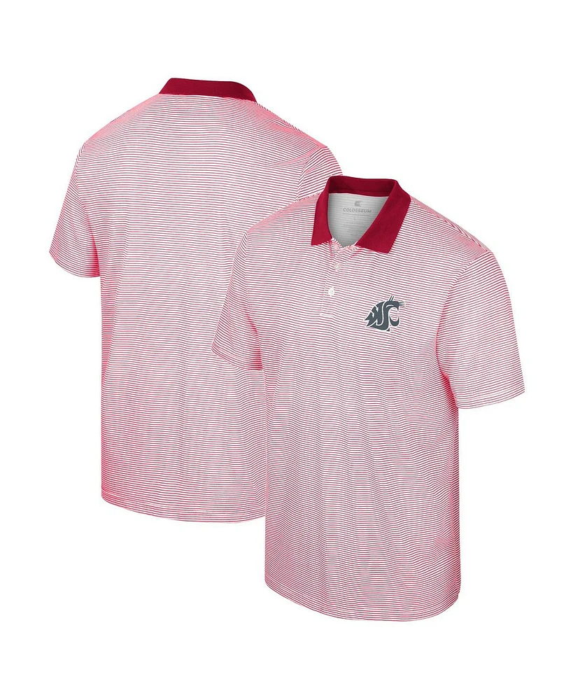 Men's Colosseum White, Crimson Washington State Cougars Print Stripe Polo Shirt