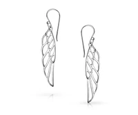 Bling Jewelry Spiritual Religious Dangle Angel Wing Feather Earrings For Women For Sterling Silver