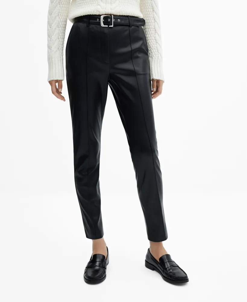 Leather-effect elastic waist trousers