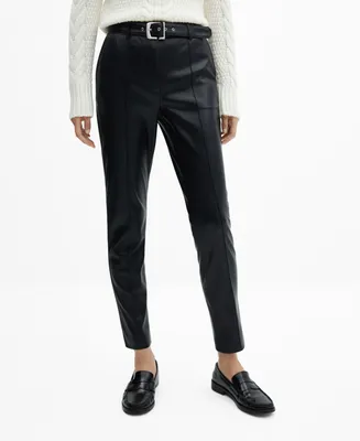 Mango Women's Leather Effect Belt Pants