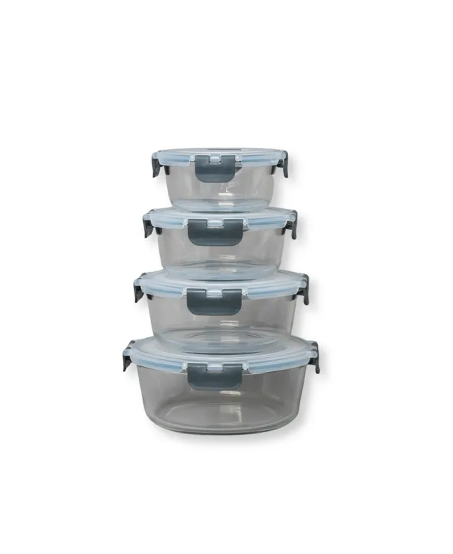 Genicook 8pc Round Borosilicate Glass Container with Vented Lid Set, Microwavable, Dark Grey