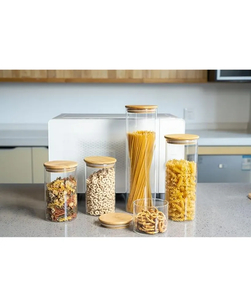 Genicook 5 Pc Borosilicate Glass Canister Set with Bamboo Lids, Glass Containers