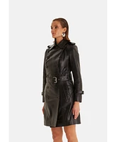 Genuine Leather Trench Coat, Black