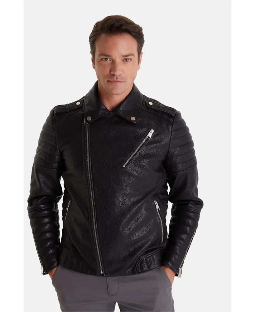 Furniq Uk Big & Tall Biker Jacket, Black