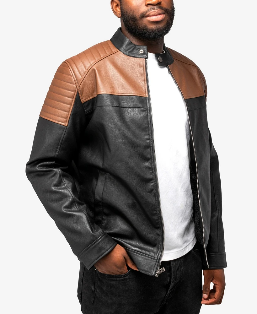 X-Ray Men's Grainy Polyurethane Quilted Sleeves Jacket with Faux Shearling Lining
