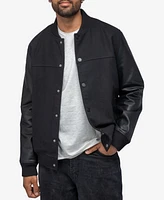 X-Ray Men's Wool Varsity with Grainy Polyurethane Sleeves Bomber Jacket