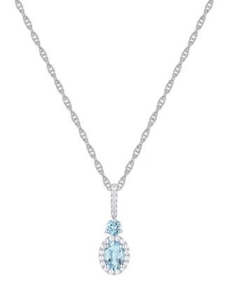Santa Maria Aquamarine (5/8 ct. t.w.) & Diamond (1/8 ct. t.w.) Halo 18" Pendant Necklace in 14k White Gold