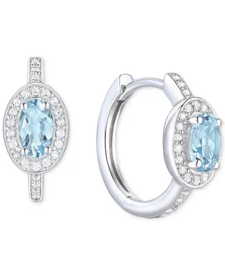 Santa Maria Aquamarine (3/8 ct. t.w.) & Diamond (1/6 ct. t.w.) Halo Small Hoop Earrings in 14k White Gold, 0.5"
