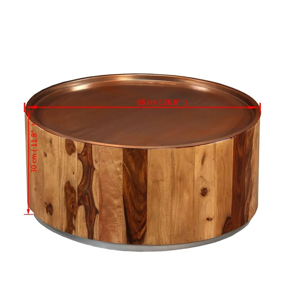 Coffee Table Solid Sheesham Wood and Steel 26.8"