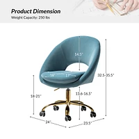 Hulala Home Modern Velvet Office Chair with Adjustable Swivel for Study Vanity
