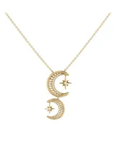 LuvMyJewelry Twin Nights Crescent Design Sterling Silver Diamond Women Necklace