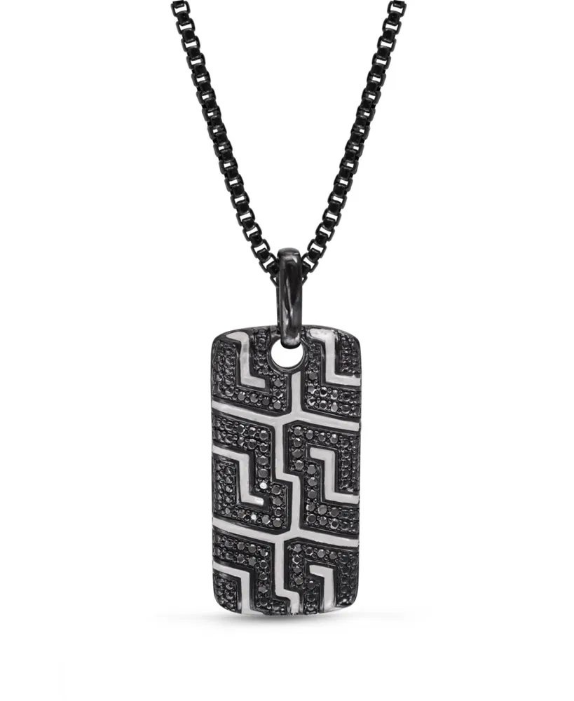 LuvMyJewelry Sterling Silver Black Diamond Pro Rider Design Rhodium Plated Tire Tread Tag Chain