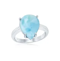 Sterling Silver Four-Prong Teardrop Larimar Ring