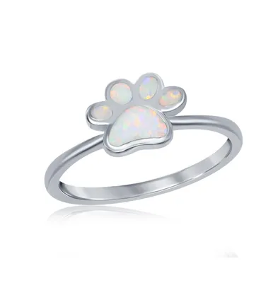 Sterling Silver White Inlay Opal Paw Print Ring