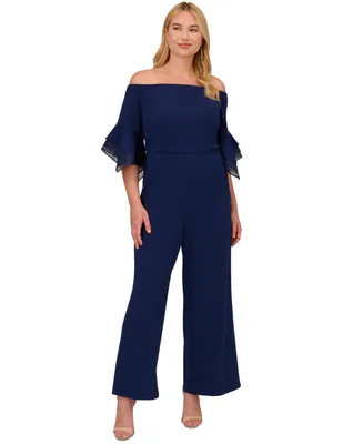 Adrianna Papell Plus Off-The-Shoulder Organza-Sleeve Jumpsuit