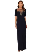 Adrianna Papell Women's Beaded Illusion-Neck Gown