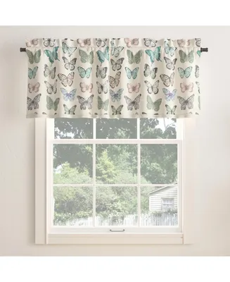 Marepesia Butterfly Print Embroidered Trim Semi-Sheer Rod Pocket Curtain Valance