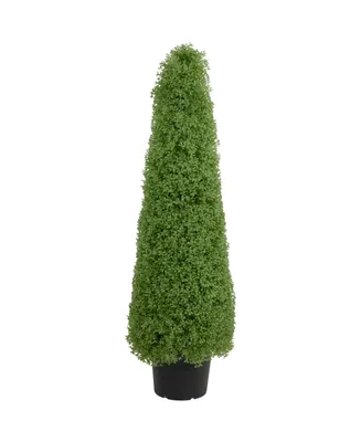 4' Artificial Boxwood Cone Topiary Tree with Round Pot Unlit