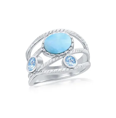 Sterling Silver Larimar & Blue Cz Ring