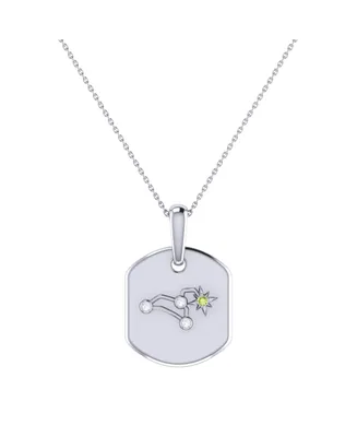 LuvMyJewelry Leo Lion Design Sterling Silver Peridot Stone Diamond Tag Pendant Necklace