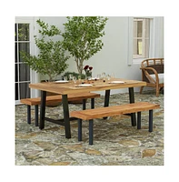 Zuli Solid Acacia Wood Dining Table With Metal Legs For Indoor And Outdoor Use