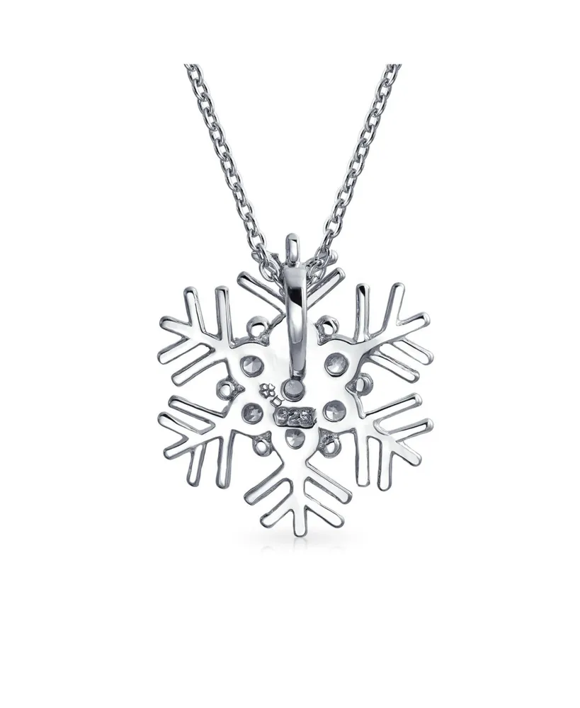 Bling Jewelry Holiday Party Cubic Zirconia Micro Pave Cz Accent Christmas Frozen Winter Sparkling Snowflake Necklace Pendant For Women Teen .925 Sterl